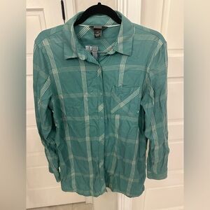 Outdoor Research Cedar Cove Tunic Plaid Flannel Button Down Shirt Women L Green